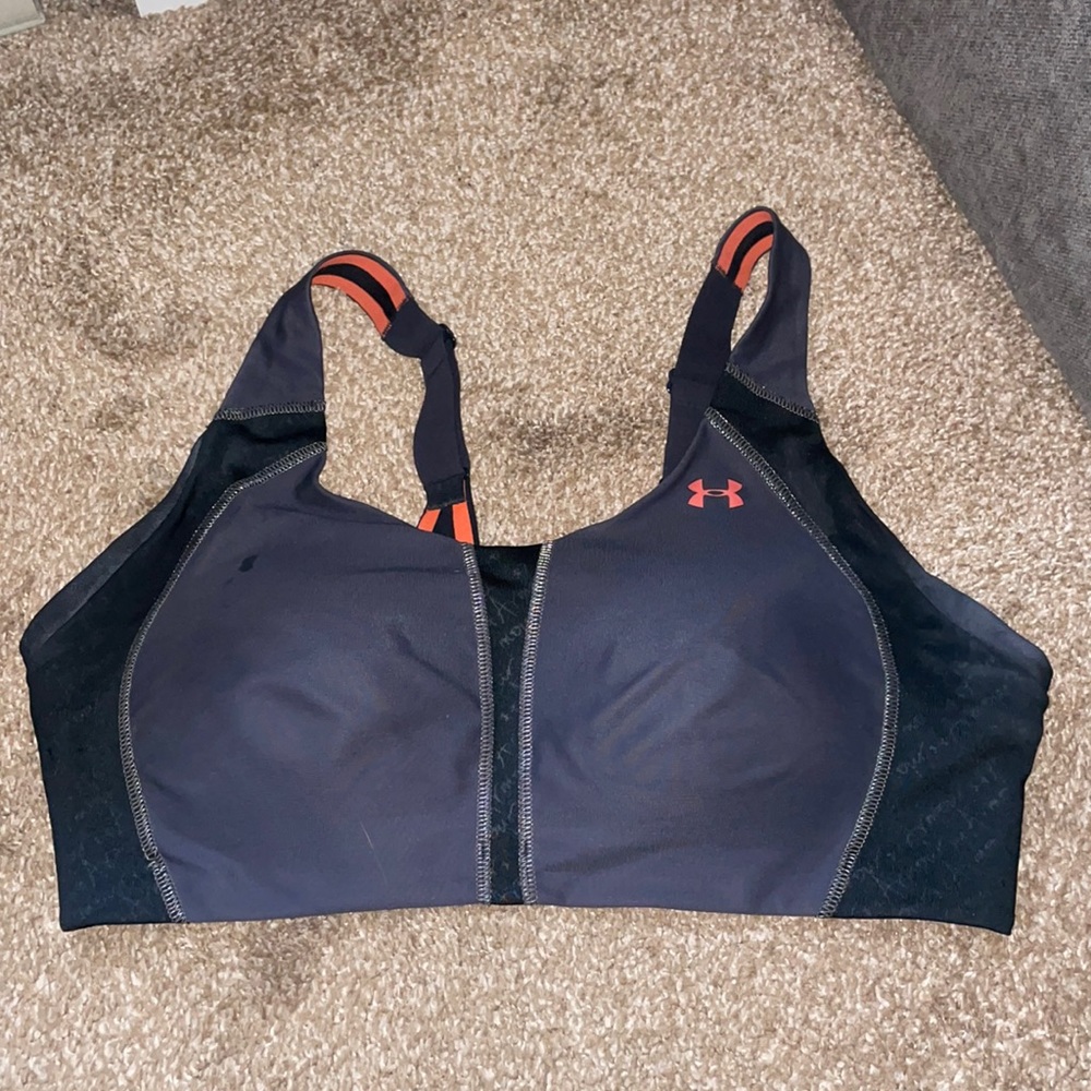 Under Armor Heat Gear Sport Bra. Black and orange. Size 38D.